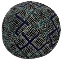 Кипа костюмная серая в сине-зелёную полоску, диаметр 19см