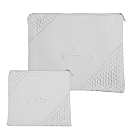 Комплект талит тфилин белый кожаный с декоративной сеткой