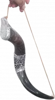 Small kudu shofar, anointing oil, silver plated, with a menorah pattern , handmade_1