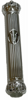 Домик для Мезузы серебристый металлик (орнамент полоска), 12см