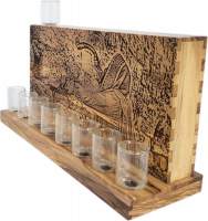 Hanukkah made of olive wood with a pattern of a priest blowing a shofar, handmade_1