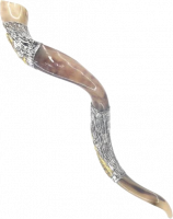 Silver and gold plated shofar, menorah pattern, handmade_1